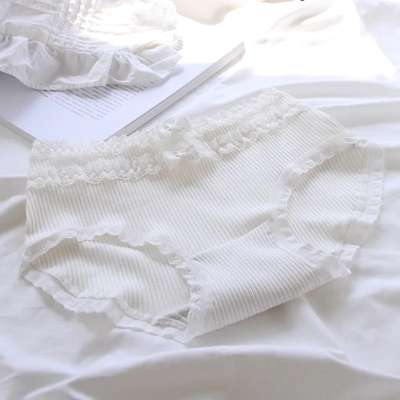 Japanese Style 100% Cotton Crotch 95% Cotton 5% Spandex Mid Waist Ladies Underwear Girls White Cotton Panties