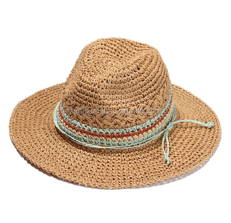 Crochet hat Customized Summer Beach Floppy  Straw Hat Panama Fedora Beach Hat