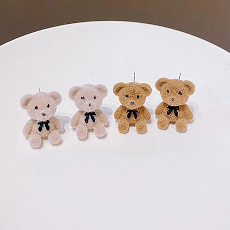 autumn winter accessories 925 Silver Needle Cartoon stud earrings Girl Plush Rabbit Little bear Lovely flocked Earrings