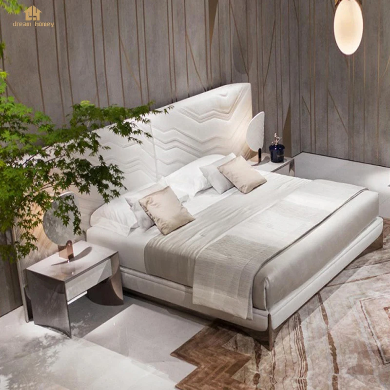 luxury Italian modern customize upholstered leather headboard standard panel bed
