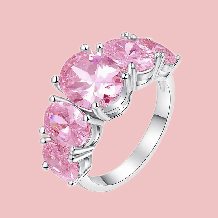 Fashion Ladies Cherry Blossom Pink Zircon Ring Ring Copper Silver Plated Jewelry
