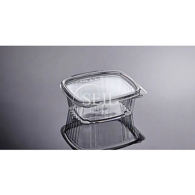 SL-16 Hinged Disposable Clear Plastic Food Container / Clamshell Hinged Plastic Container