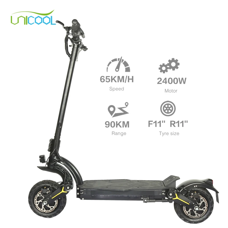 Unicool good selling new model 60v 11 inch fat wheels 2400w 90kms dual motor offroad electric scooters for adults
