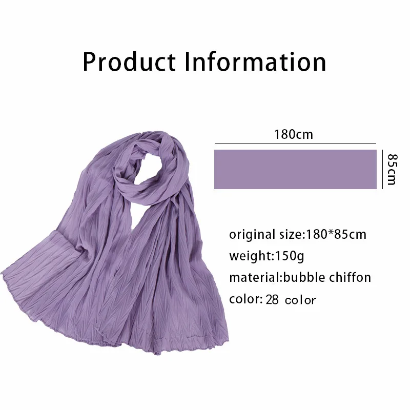 1922 MuslmQLO  New design pleated chiffon toe cap scarf dubai hijab scarf chiffon hijab women