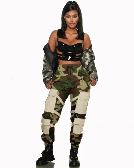 Women Sport Casual Pants Extra Size Streetwear Spring Summer Trousers Girls Multi-Pocket Camo Cargo Pants