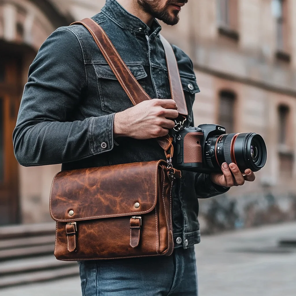 Personalized Top Grain Vintage Leather Messenger Bag Camera Sling Bag for Mirrorless
