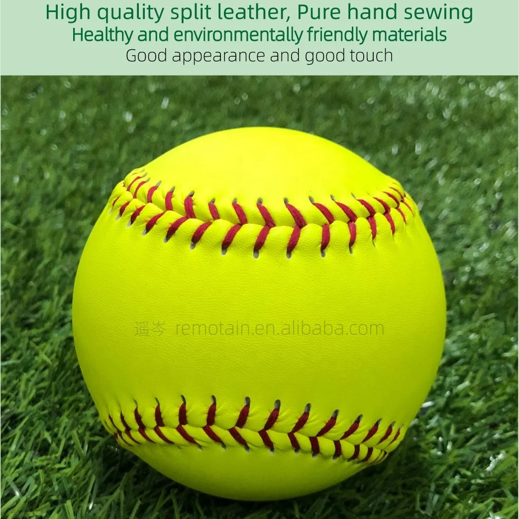 Custom Logo Professional Softball 12 inch PU&Cork core yellow split leather sports game training softball balls Standard Size