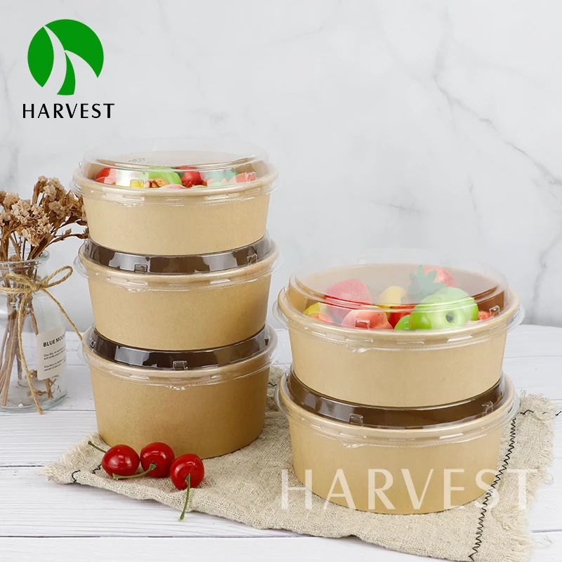 150mm Food Grade Recyclable Biodegradable PE Film Disposable Kraft Paper Noodle Boxes Packaging Paper Lunch Bowl