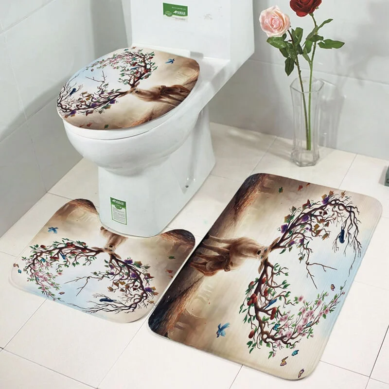 I @ home Экологичная занавеска для душа и ковер из полиэстера с принтом в виде дерева оленя