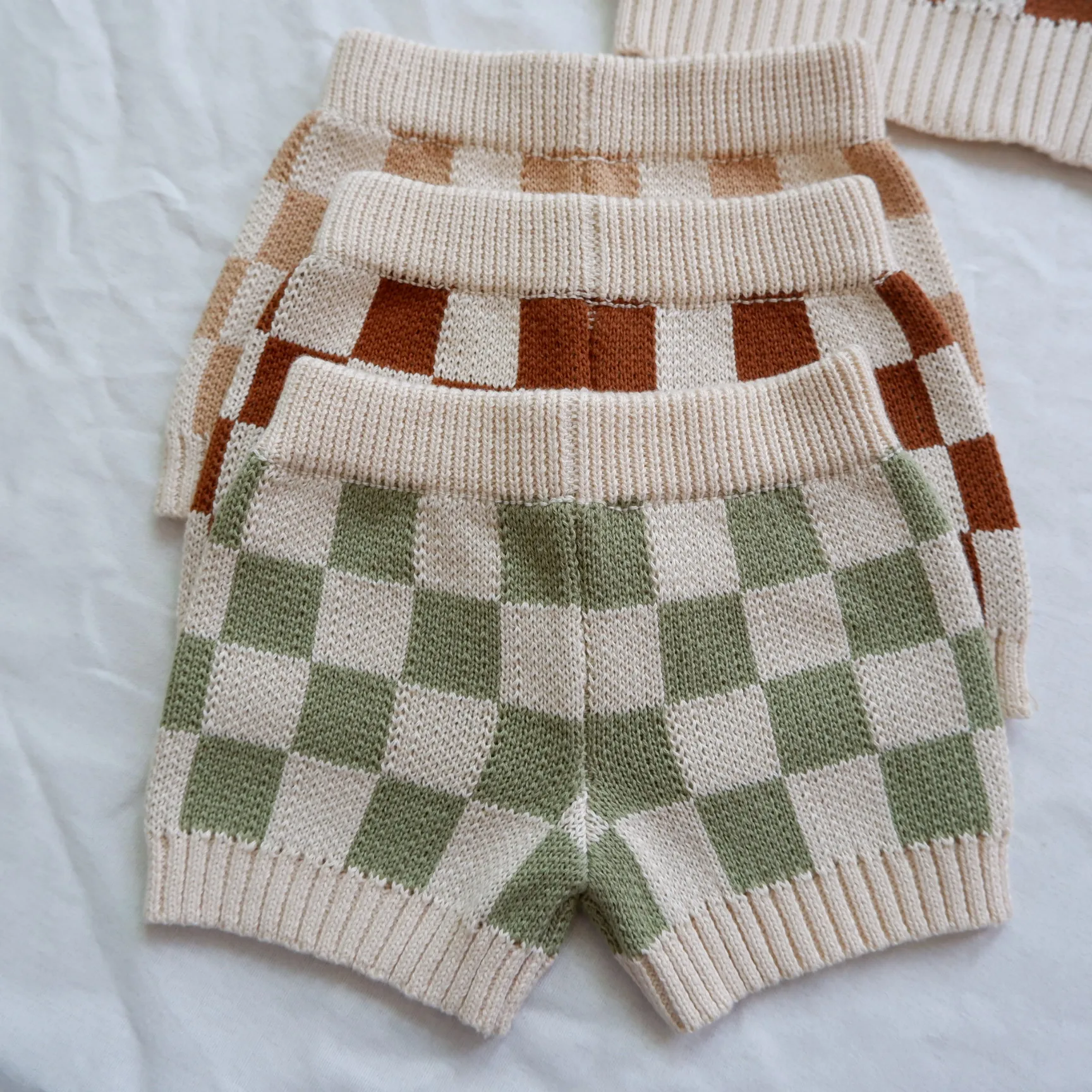 Custom Toddler Baby Knitwears Summer Checkers Knitted Tank Tops Shorts Set