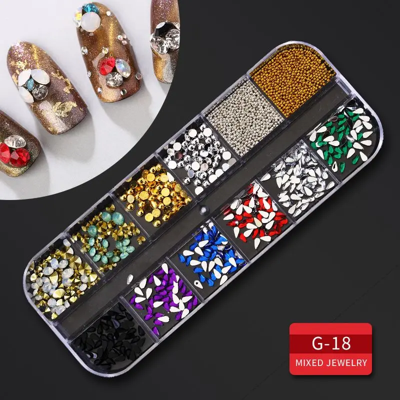 More than 39 Designs Mixed nail art decals diamond jewelry crystal nails art rhinestone designs 3d shinny nail decorations