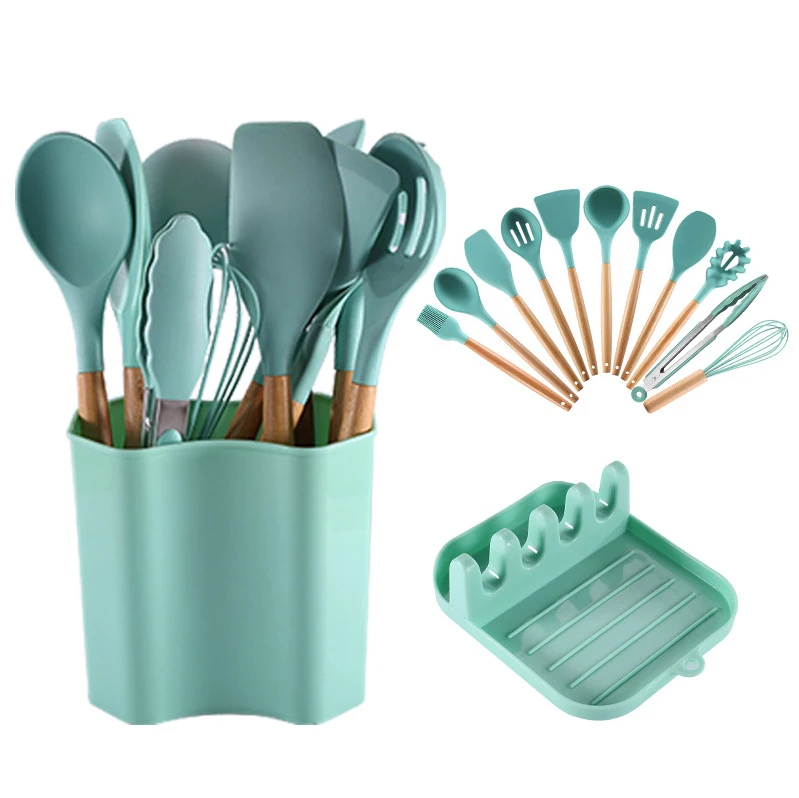 THEONE Custom 13-piece set kitchen utensil set storage bucket kitchen gadget set with wooden handle