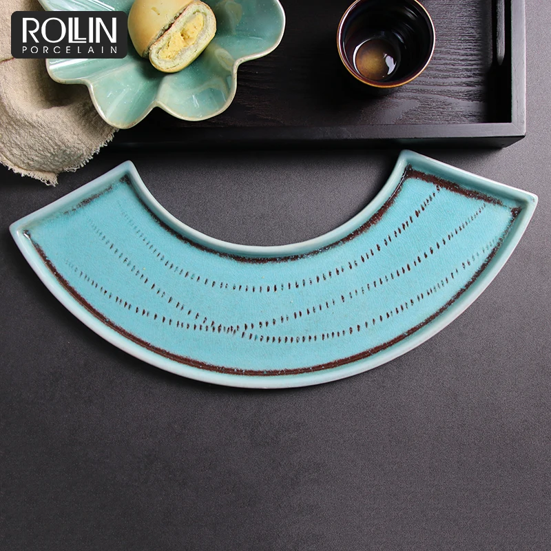 Porcelain Dish Plate Small Green Japanese Plate Ceramic Table Set Cake Dessert Slate Plate Cheese Dessert Board Set