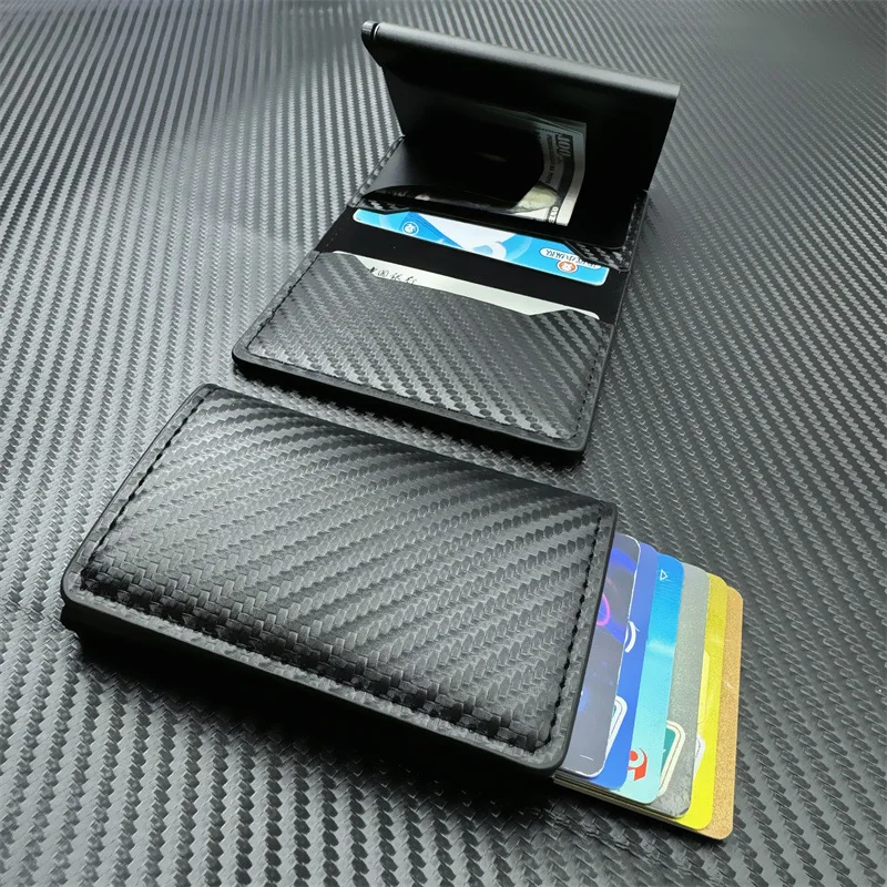 2024 RU PU Leather Wallet RFID Blocking Pop Up Card Holder Money Clip Slim Purse For Holding Bank Cards