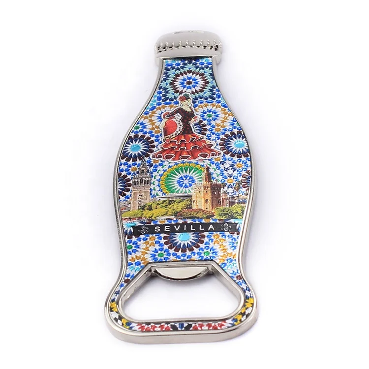Wholesale 3D Metal Fridge Magnet Spain Bottle Opener Magnet Souvenir For Tourist Resort Refrigerator Magnet with Foil Paper