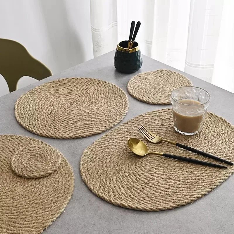 Handmade Straw Linen Weaving Anti-Scald Plate Round Heat Insulation Pot Mat Dining Mats Dining Table Decoration