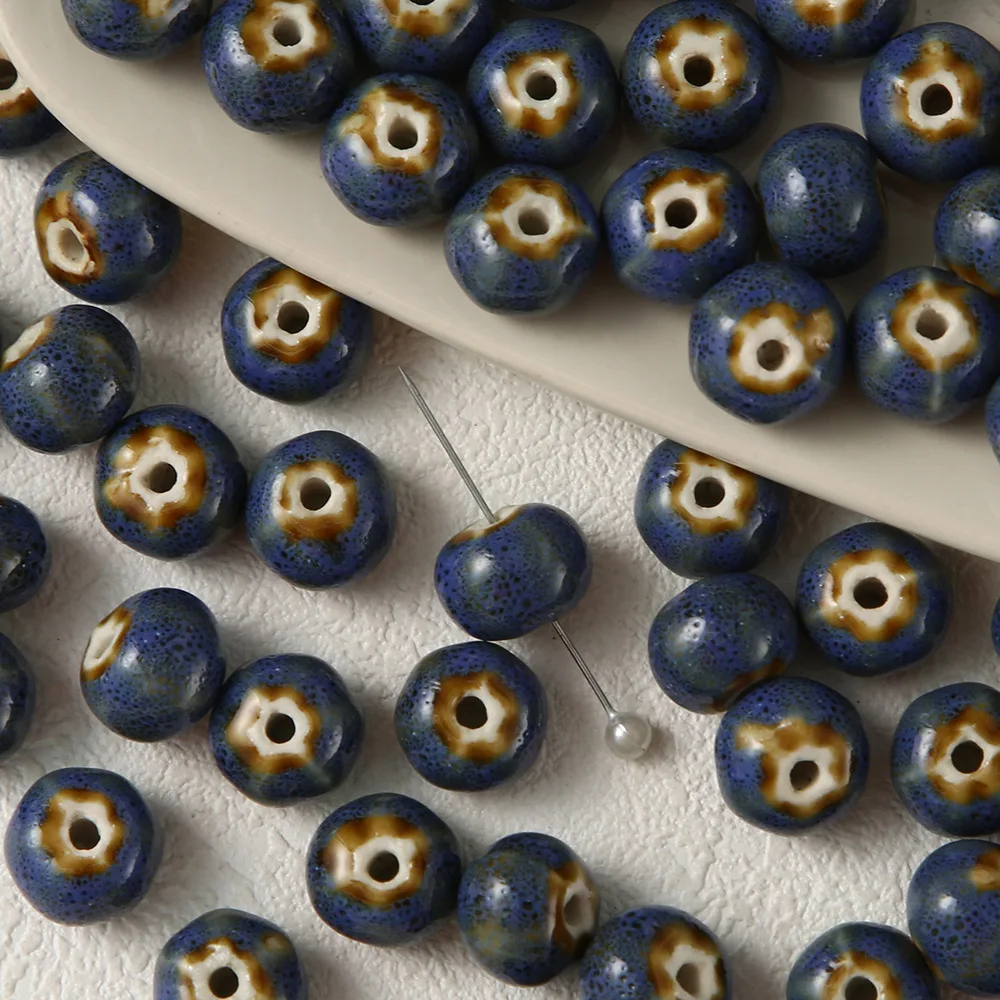 ciyuan new Chinese blue and white porcelain plum retro ceramic beads DIY handmade materials hand string loose jewelry acce