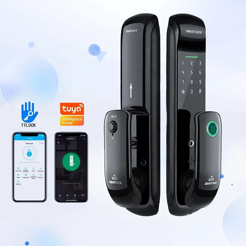 Full Automatic Wifi Control Tuya APP Free Handle Security Digital Smart Door Lock With Deadbolt
