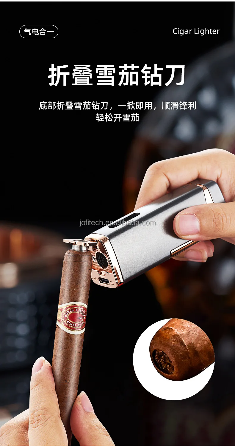 Wholesale Three Jet Flame Metal Lighter Luxury Cigar Accessories Custom logo with Punch