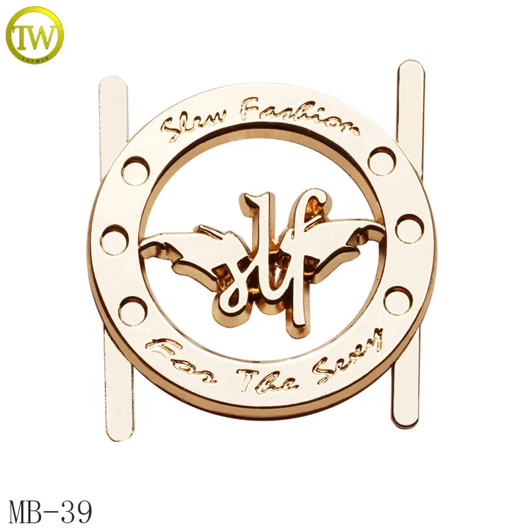 Hot selling flower shape metal name labels hollow logos etched metal hang pins plate for purse