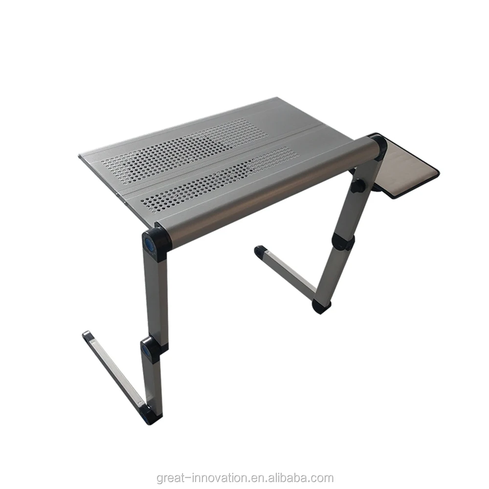 Portable Adjustable Aluminum Alloy Folding Laptop Table with Cooling Fan and Mouse Pad for Bed