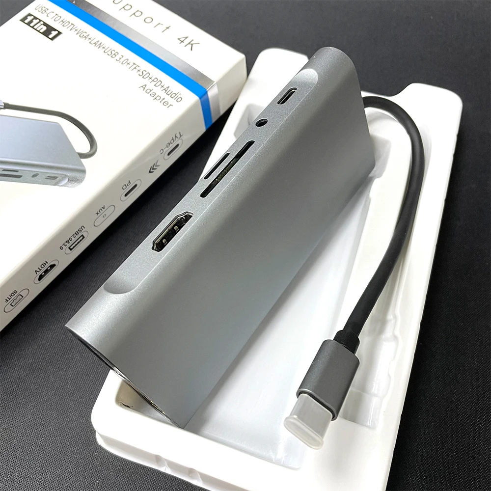 USB C Hub 11 in 1 Adapter with 4K USB C to HDTV 1 VGA Ethernet 87W PD USB3.0/2.0 SD/TF Card Reader USB C Dock