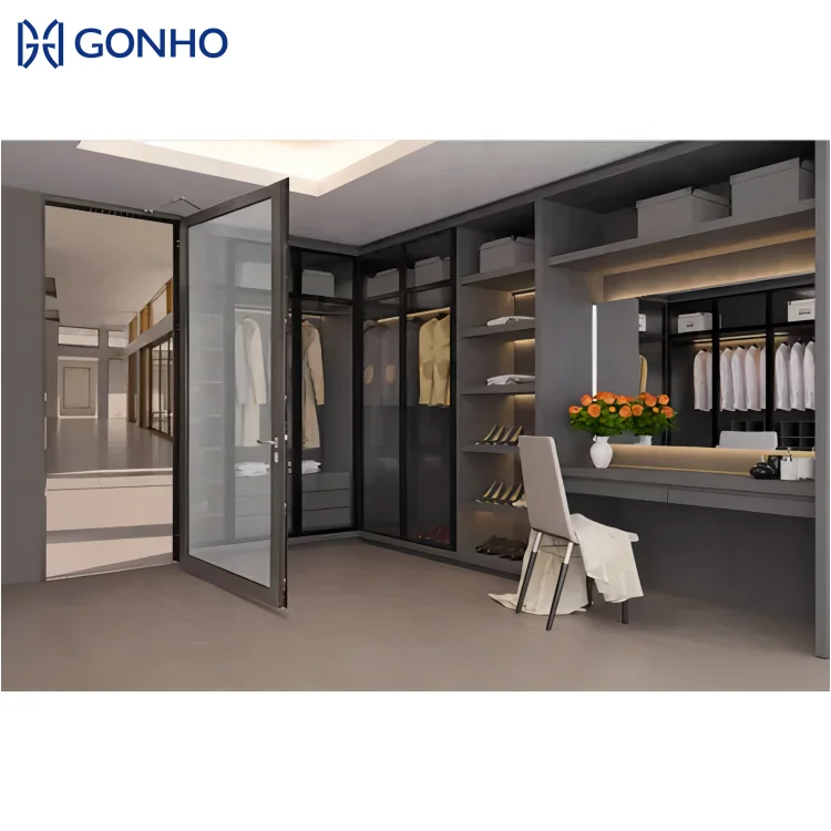 GONHO Customized Slim Frame Interior Swing Doors  Stable Hinged Iron Kitchen Doors Design Swing Door