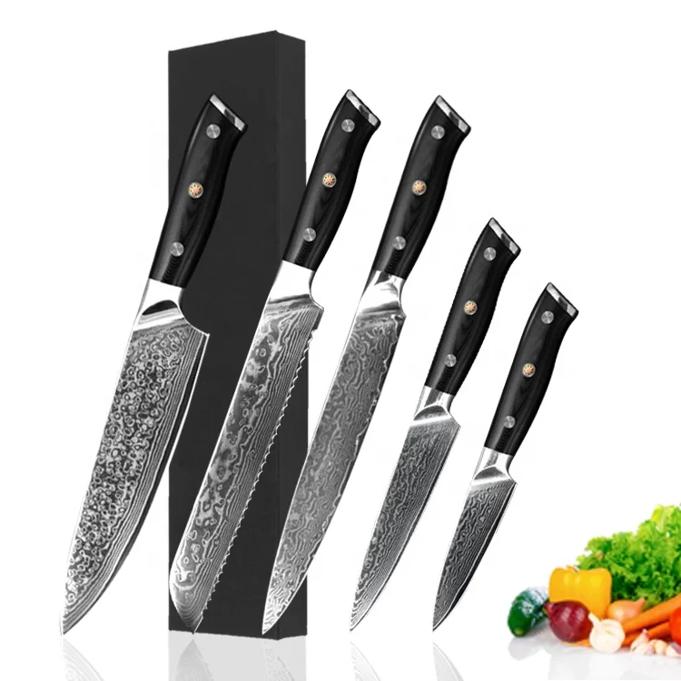 5 PCS Kitchen Knife Set Japan Knifes Sets VG10 Damascus With Gift Box