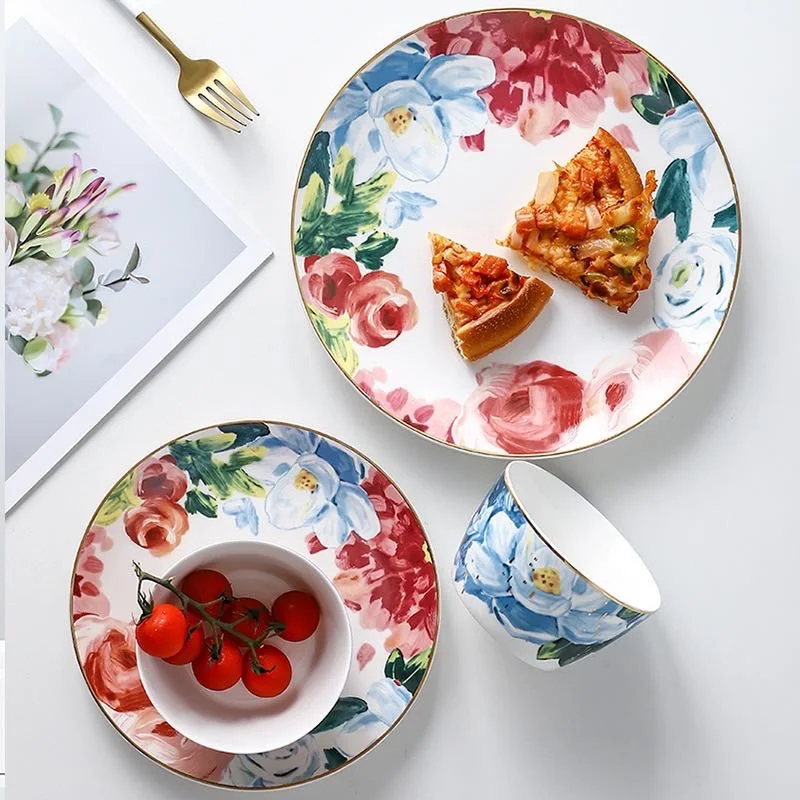 Luxury Porcelain Plate Dinner Set Ceramic plates for Restaurant  10 inch flat steak plate