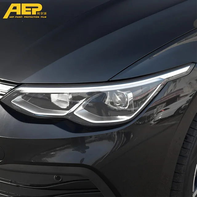 AEP Car Headlight Protective Tint Film Smoke Black Transparent TPU Sticker For Volkswagen VW Golf 8 MK8 R Line GTI 2020 2021