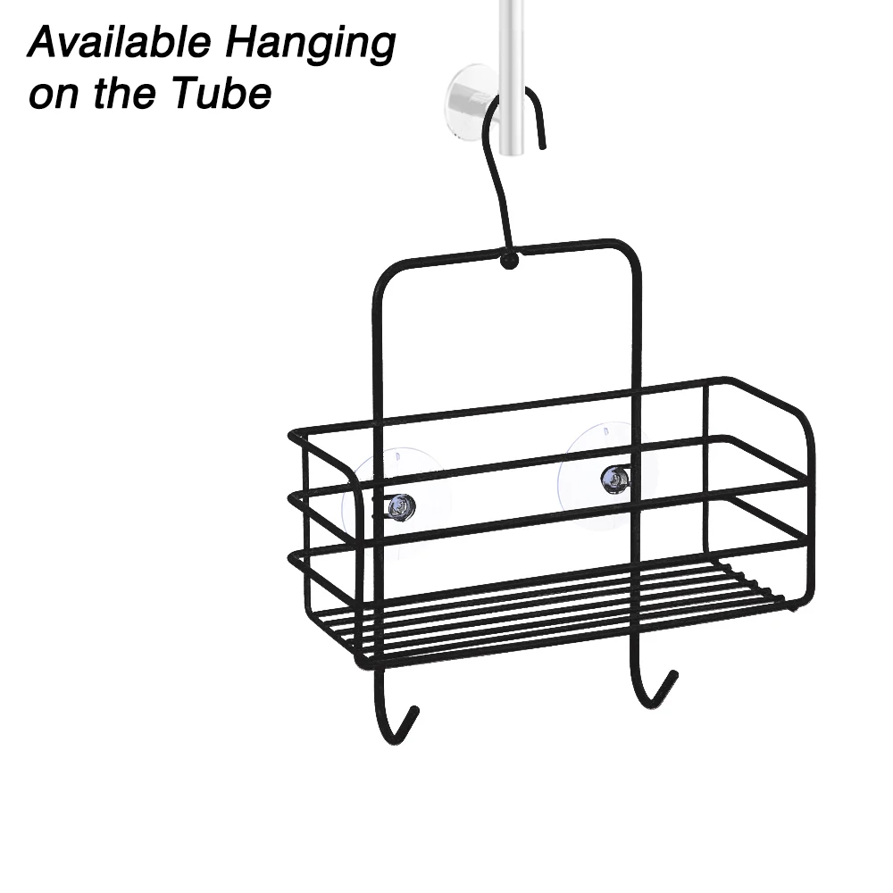 Bathroom Black White Hanging Storage Organizing Handle Basket Shampoo Towel Holder Bath Storage Rack Shower Shelf Without Drilli