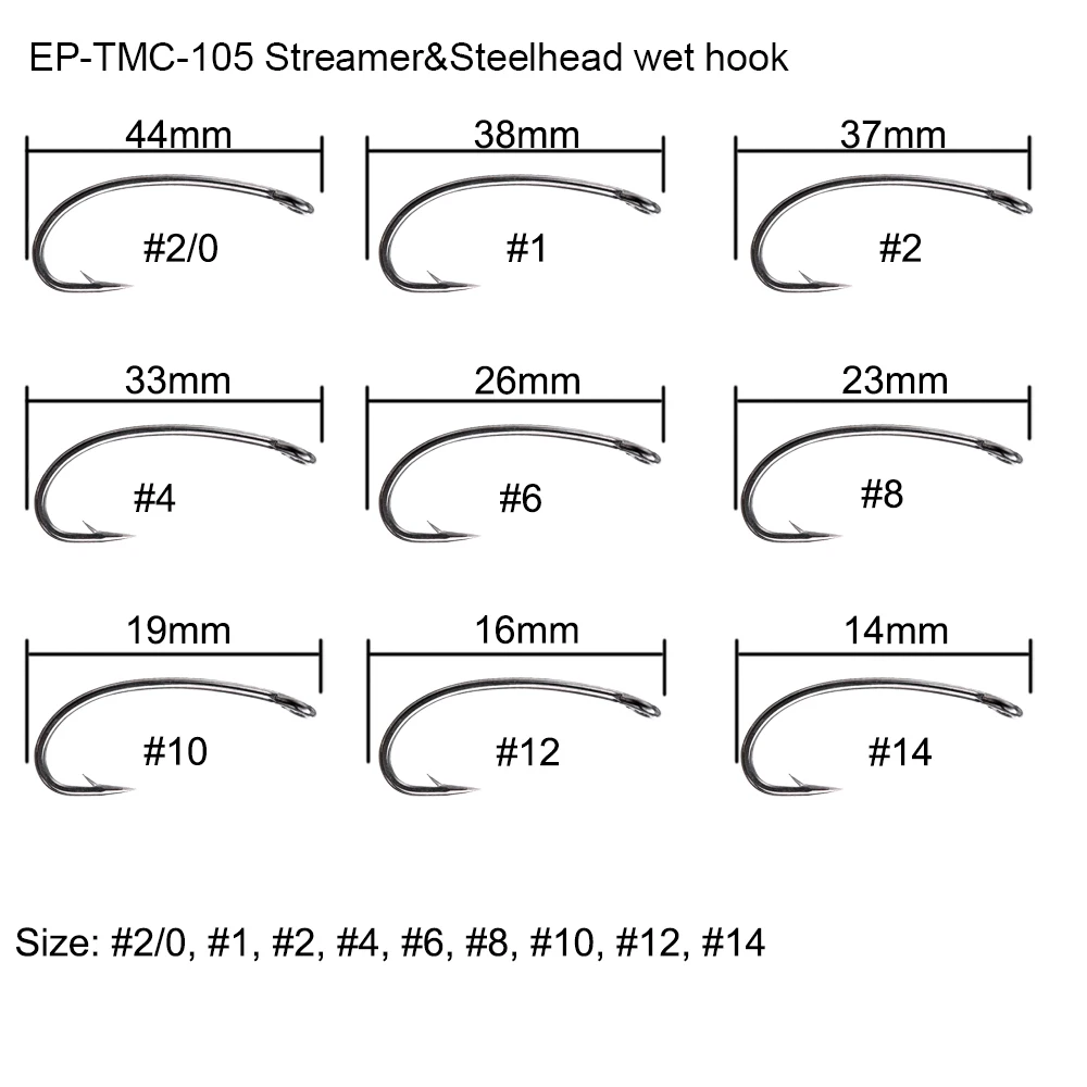 EP-TMC2305 Streamer Steel Head Wet Fly Tying Hooks Extra Strong For Fly Fishing Lure Flies (E10)