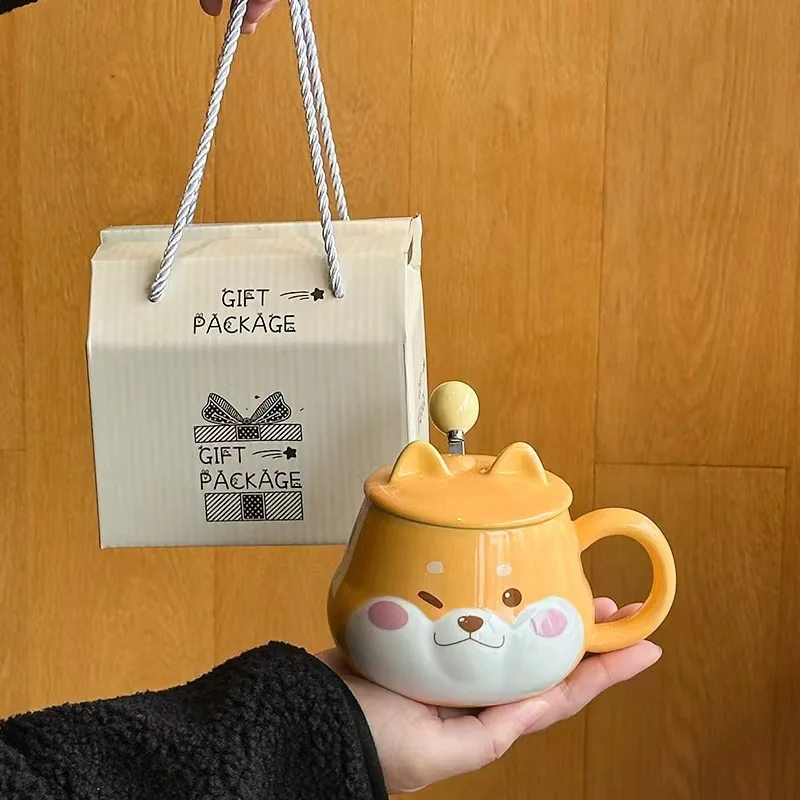 Creative Cute Shiba Inu Ceramic Cup With Lid High-Looking Ins Style Home Couple Water Cup Companion Gift Mug Wholesale