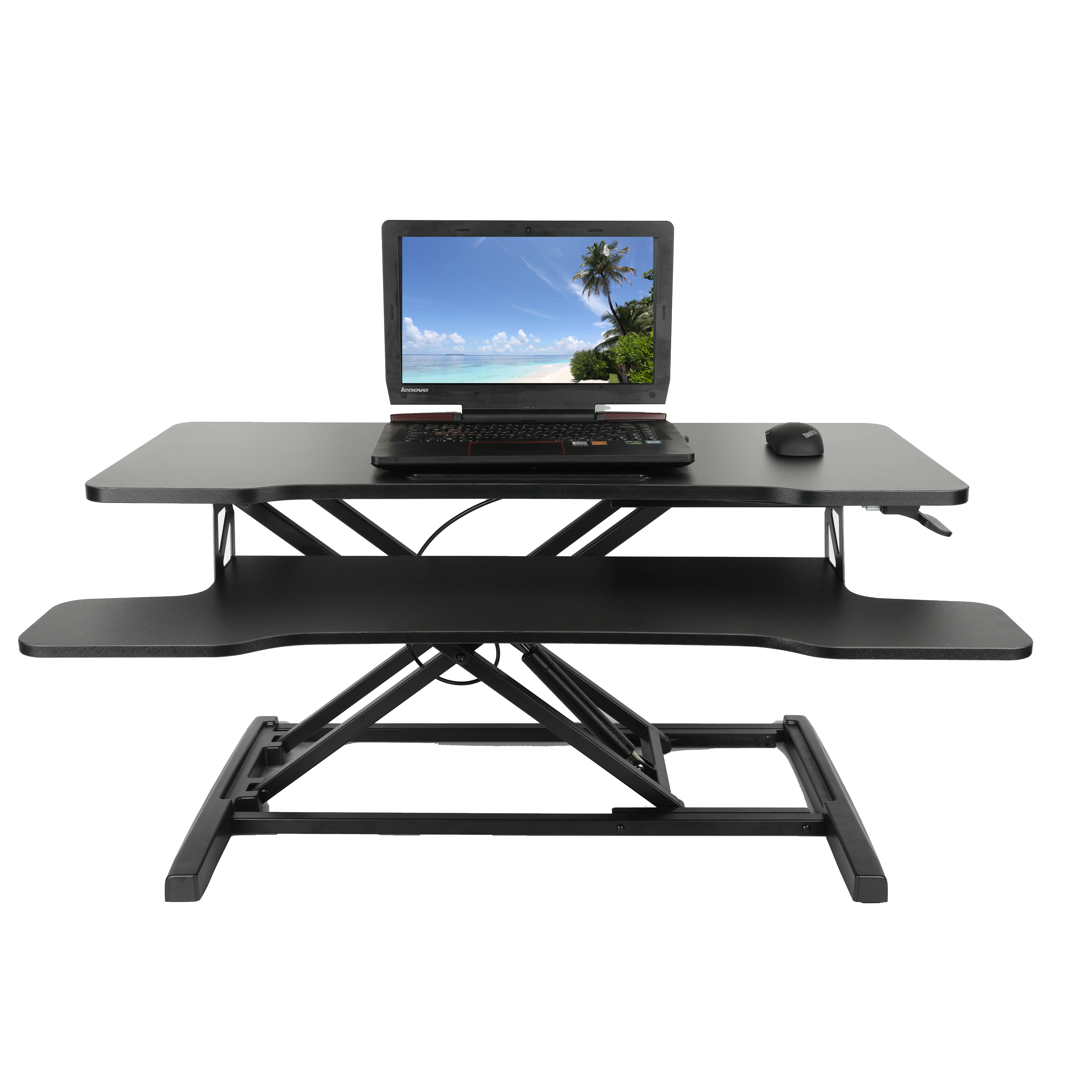 32 inch Height Adjustable Sit Stand Desk Riser Dual Monitor Riser Workstation for Home Office with Keyboard Tray
