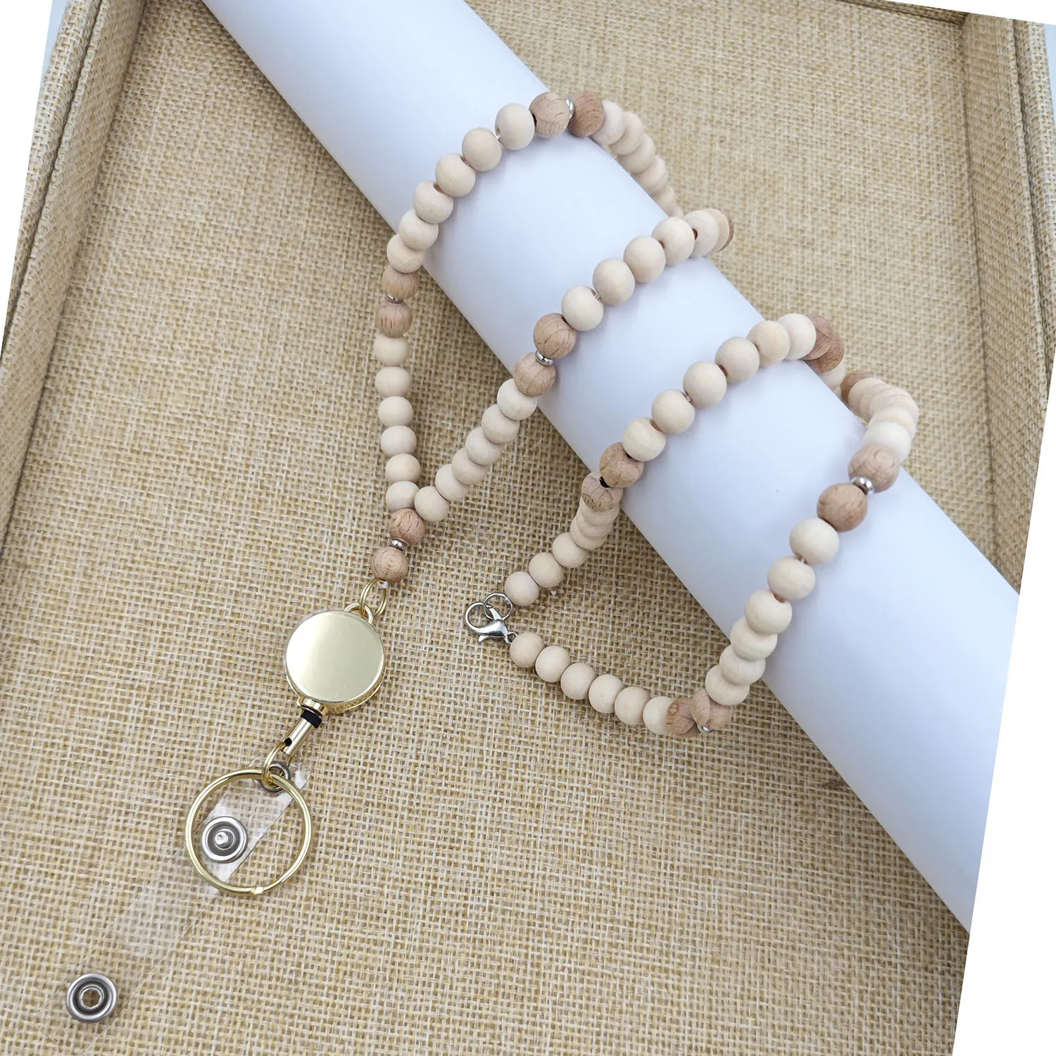 Custom Wood Beads Id Badges Holder Cute Keychain Lanyard Women Necklace Mobile Phone Key Wallet Lanyard