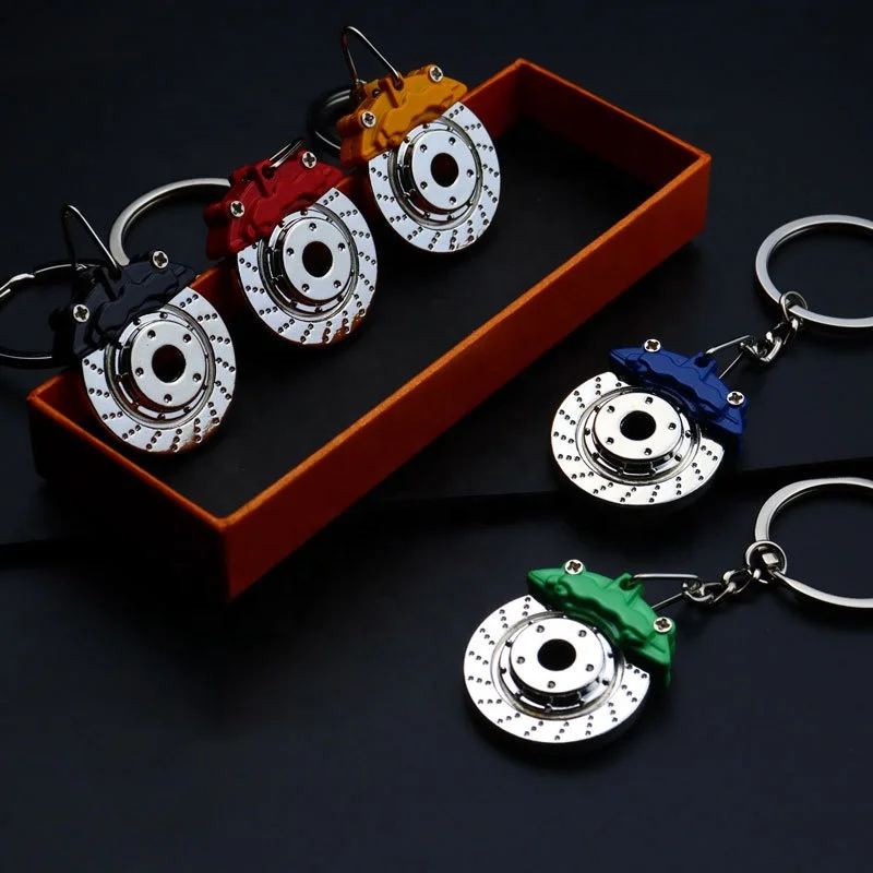 Creative Metal Brake Disc Keychain Mini Auto Part Spinning Wheel Hub Brake Novelty Gift for Him Car Lovers Key Chain Ring