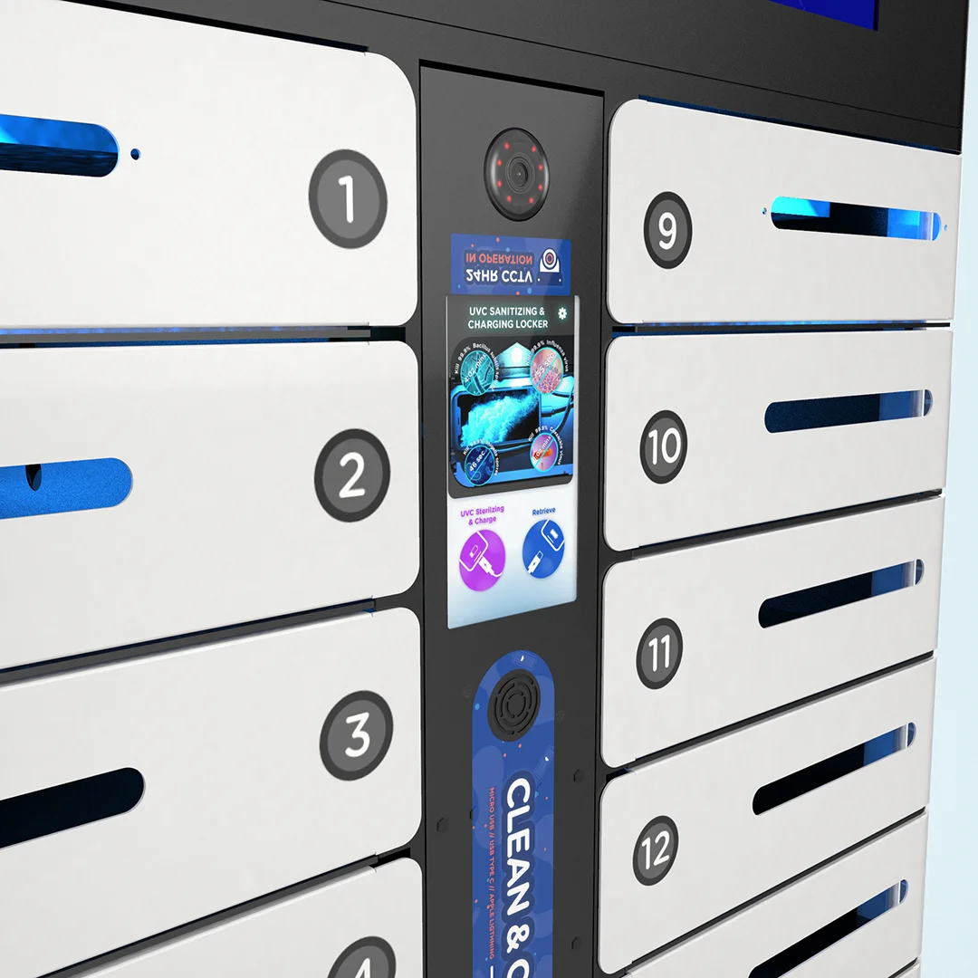 Y2 Power KAI 16 Bay Secure Clean & Charge Locker for Laptops & Notebooks with 27'HD Android Advertising Screen for Cafe Hotel