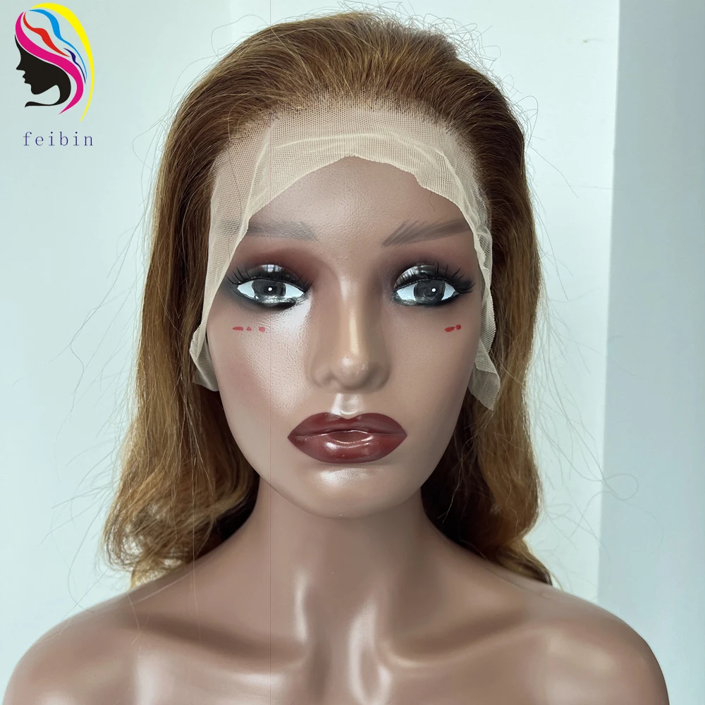Glueless 13x4 Highlight HD Transparent Lace Front Wig P4/27 Honey Blonde Piano Color body wave Human Hair Wigs
