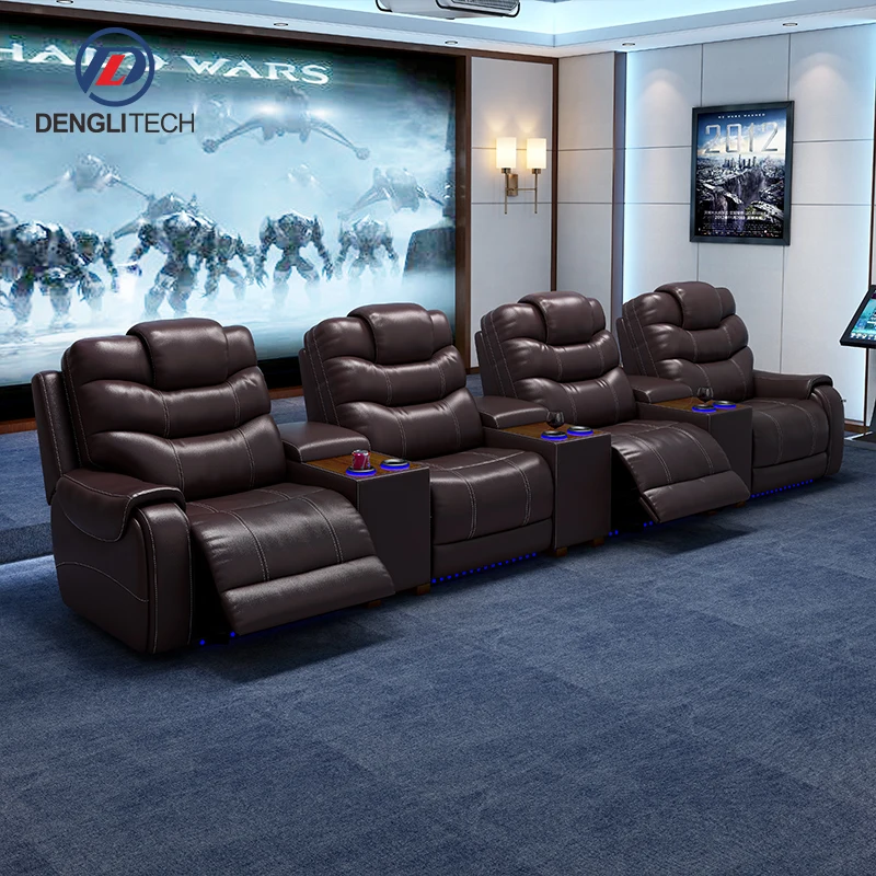 Italian Custom Leather VIP Cinema Chair Living Room Modular Couch Furniture Modern Luxury Home Theater Recliner with Led Light