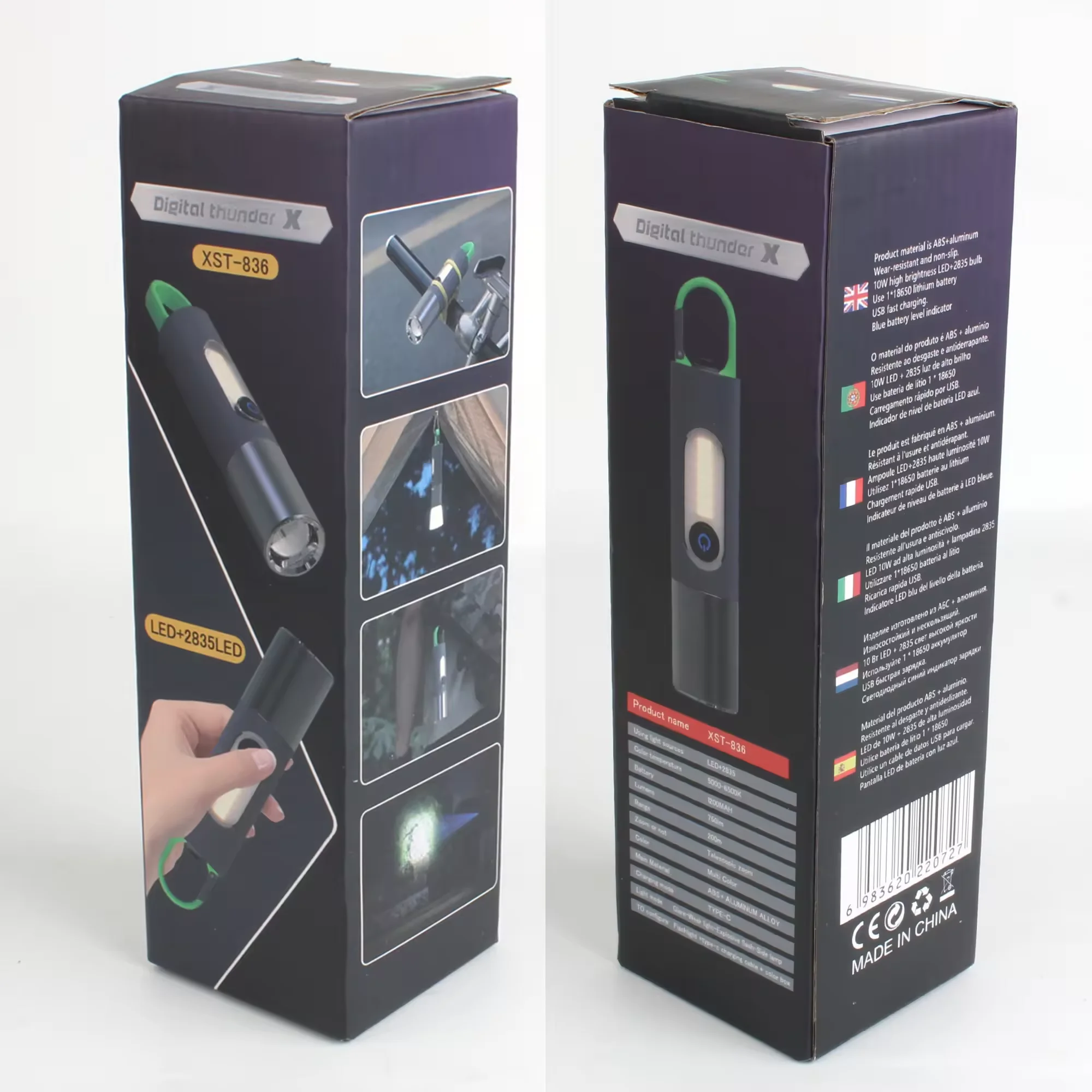 Aluminum Multifunctional Three Light Sources Type-c Tail Suspend Camping Light White Laser Super Bright Flashlight