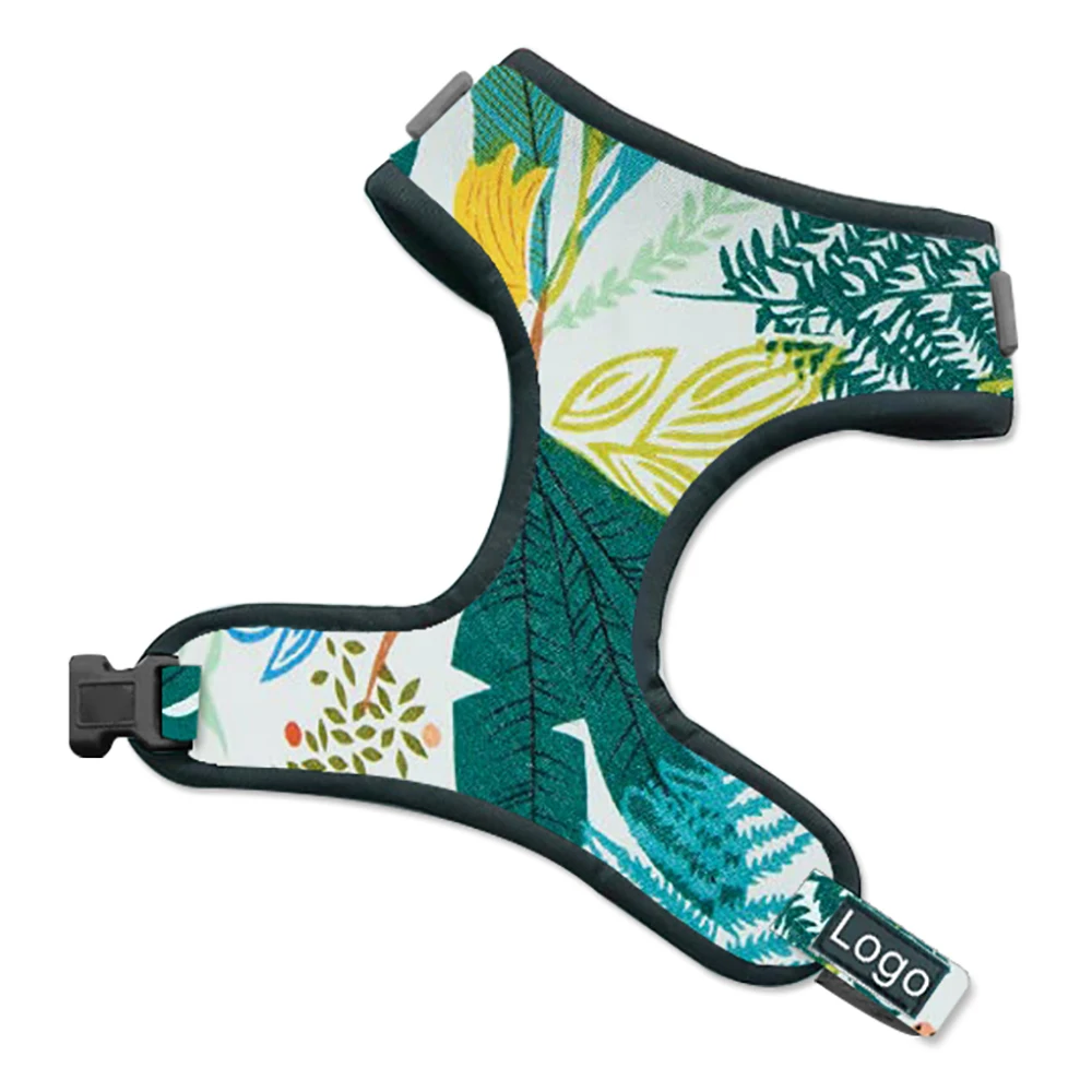 Wholesale soft adjustable puppy reversible collar and leash vest custom luxury personalized pattern designer pet dog harness set