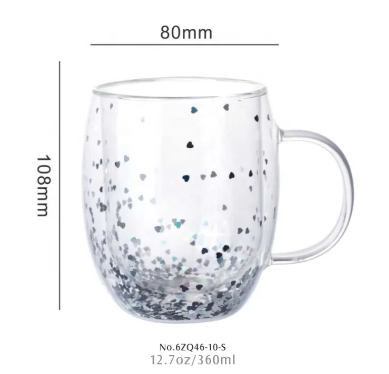 Hot Sales Insulated Sparking Star Double Wall Coffee Tea Mug Glass Cup with Handle