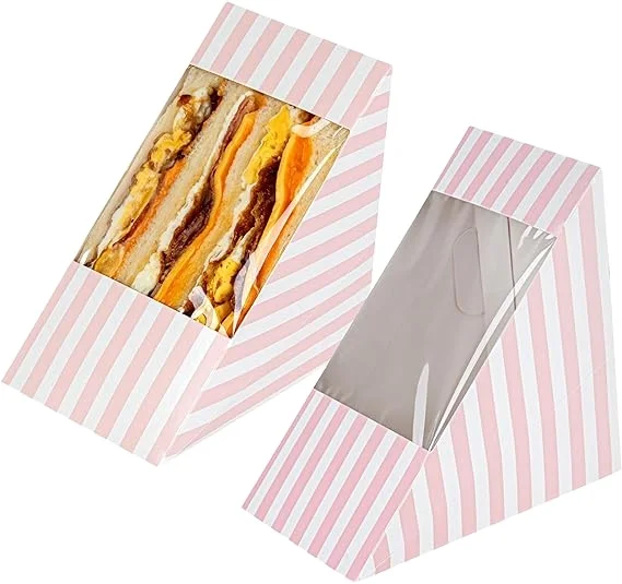 Custom Large Sandwich Wedge Box Sandwich Take Out Box Triangle Sandwich Box with Window for Wedding Birthday Party Favor