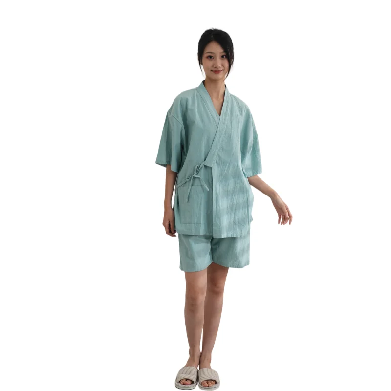 Chinese Style Couple Bathing Suit Tops Short Pants Thai SPA Massage Physiotherapy Clothing Sweat Steaming Cotton Linen Uniform