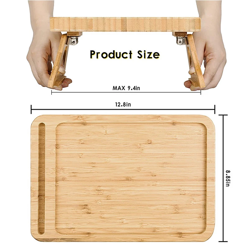 Customization Wholesale Bamboo Clip square Tray Sofa Table for Wide Couches Portable Sofa Arm Table