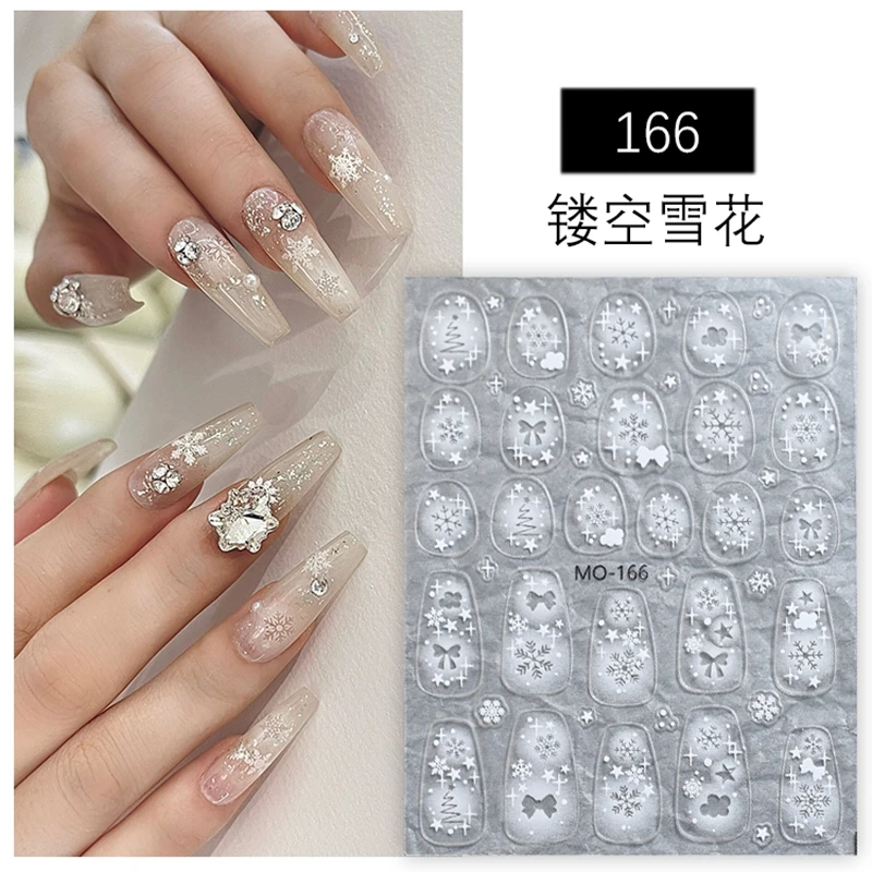 Wholesale Winter White Snowflakes Nail Stickers Hollow Bowknot Design Christmas 5d Nail Art Stickers