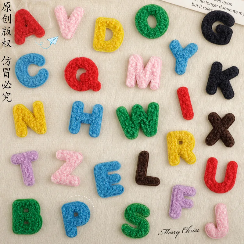 Hot sell small size  Iron on Multi Colour Chenille  Letter patches for Towel alphabet Embroidery Clothes