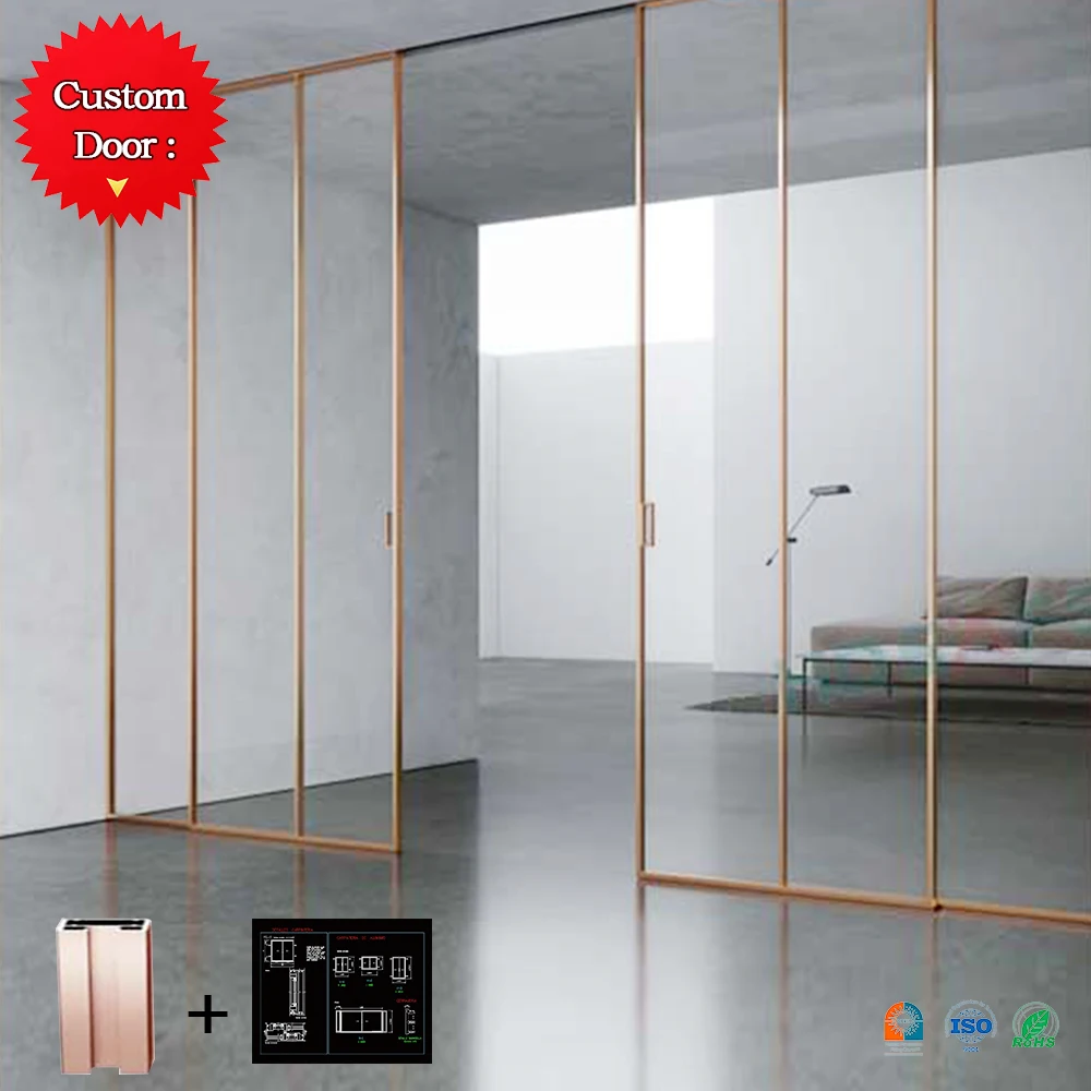 Aluminum Sliding Glass Door Track Roller Hardware Kit Interior Glass Sliding Door Fitting Slim Frame Glass Door