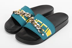 Big Golden Chain Wholesale Oem Custom Small Moq Slide Slippers Slides Custom Logo Luxury Rubber 3d Custom Slides