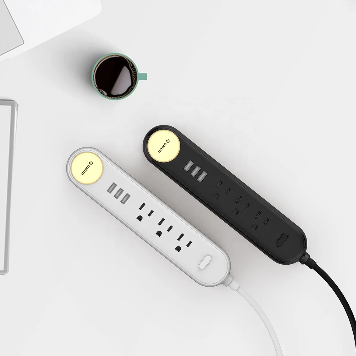 Factory OEM Customized Compact Desktop USA 3 Pin Electrical Socket 3 AC Outlet USB Power Strip With LED Light ODL-3A3U-US
